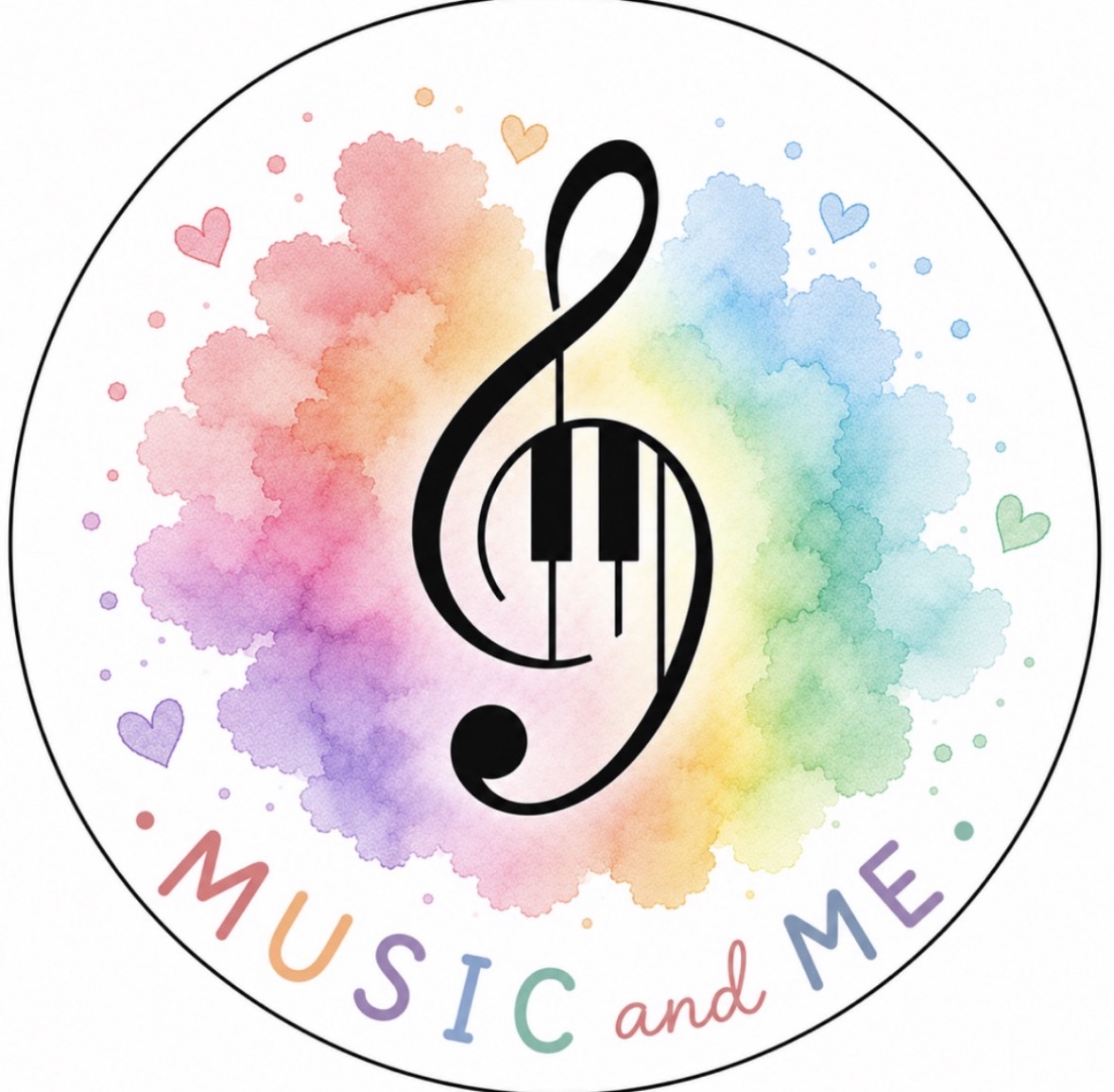 Music and Me colourful watercolour logo